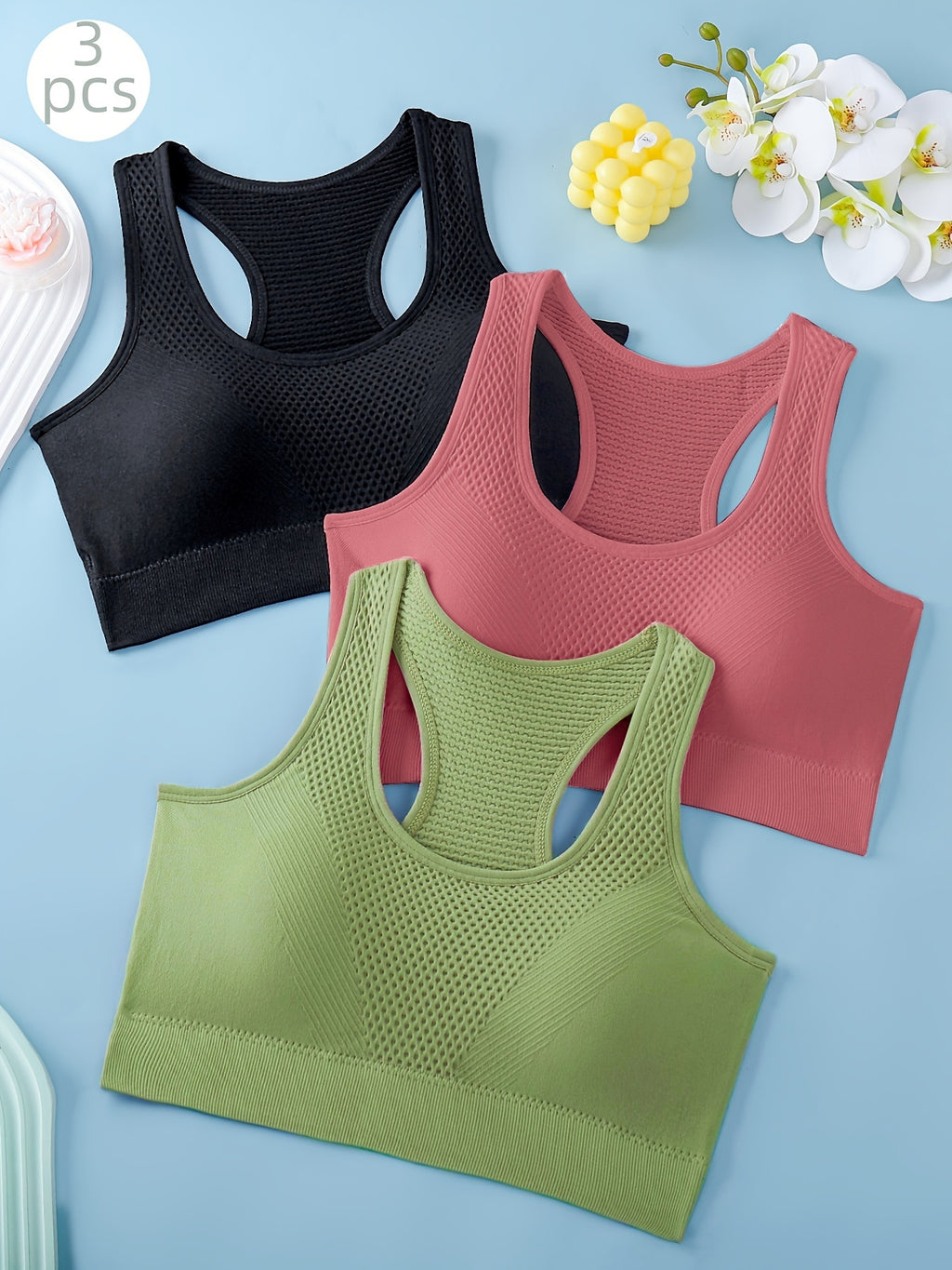 Conjunto de 3 tops esportivos femininos