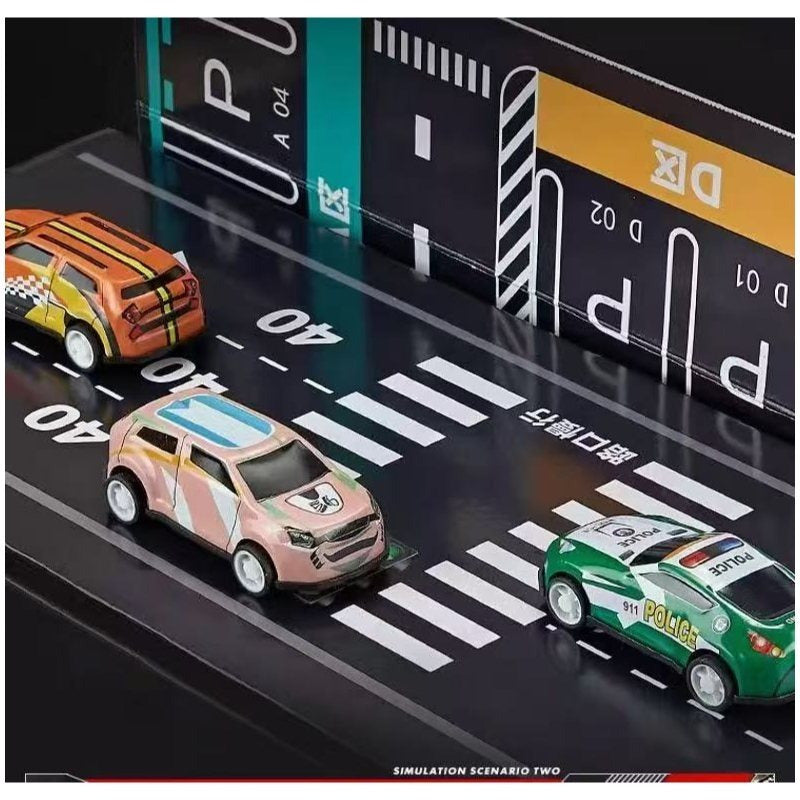 48 carrinhos de metal com marcha à ré - Mapa da cidade com trilhos duplos e estacionamento, presente