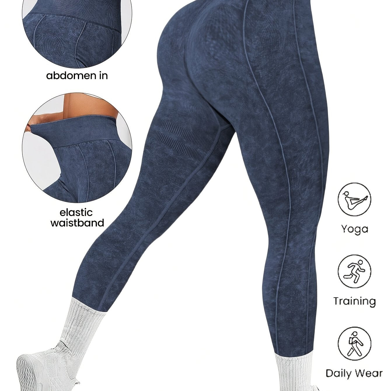 Leggings femininas estilosas e sem costura para a primavera e o verão de 2026, com lavagem que imita jeans. Altamente elásticas, confortáveis, respiráveis e com cintura alta para levantar o bumbum e modelar a silhue