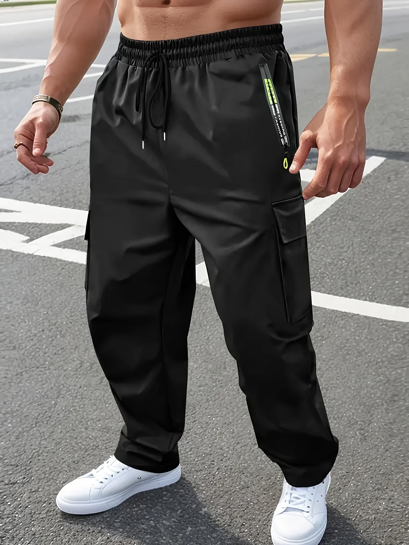 Calça Masculina Reforçada com Bolsos com Zíper – Poliéster Levemente Elástico