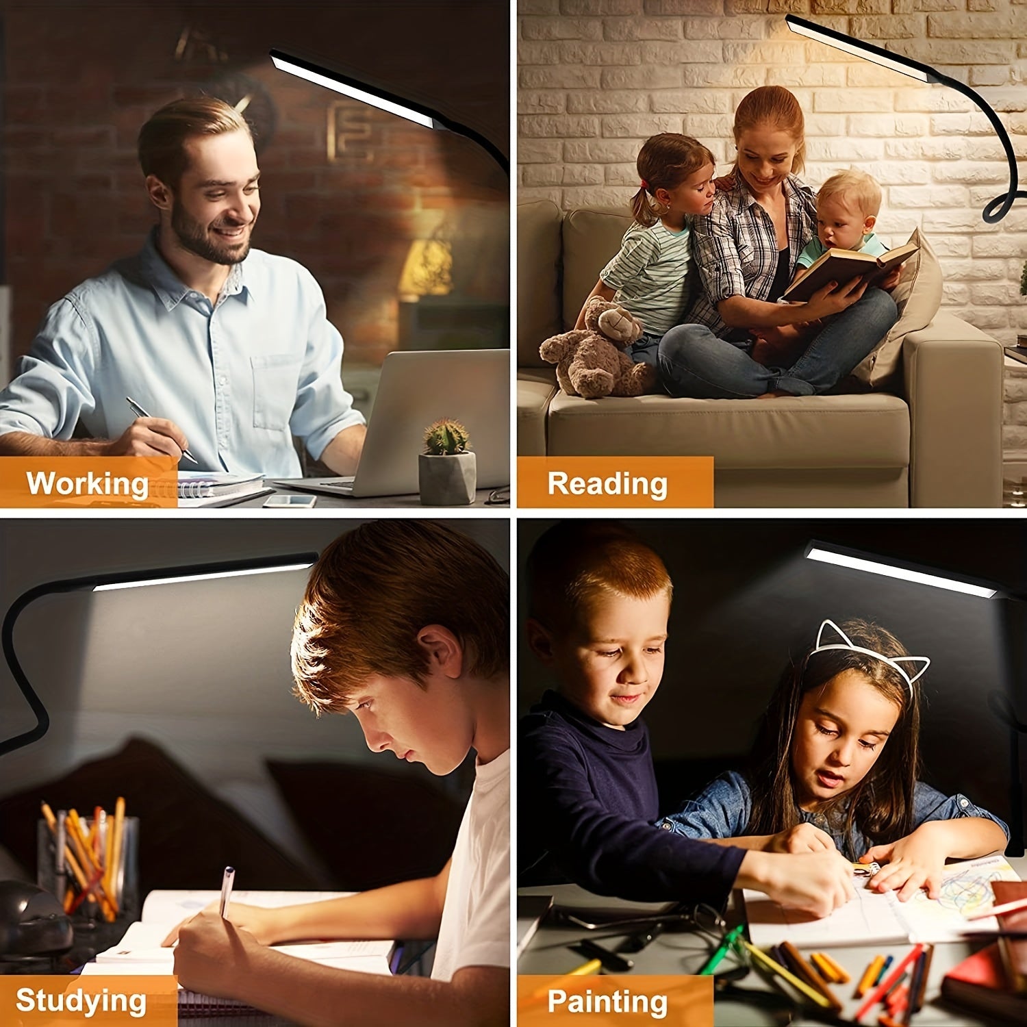 Luminária de mesa flexível com clipe e alimentação USB