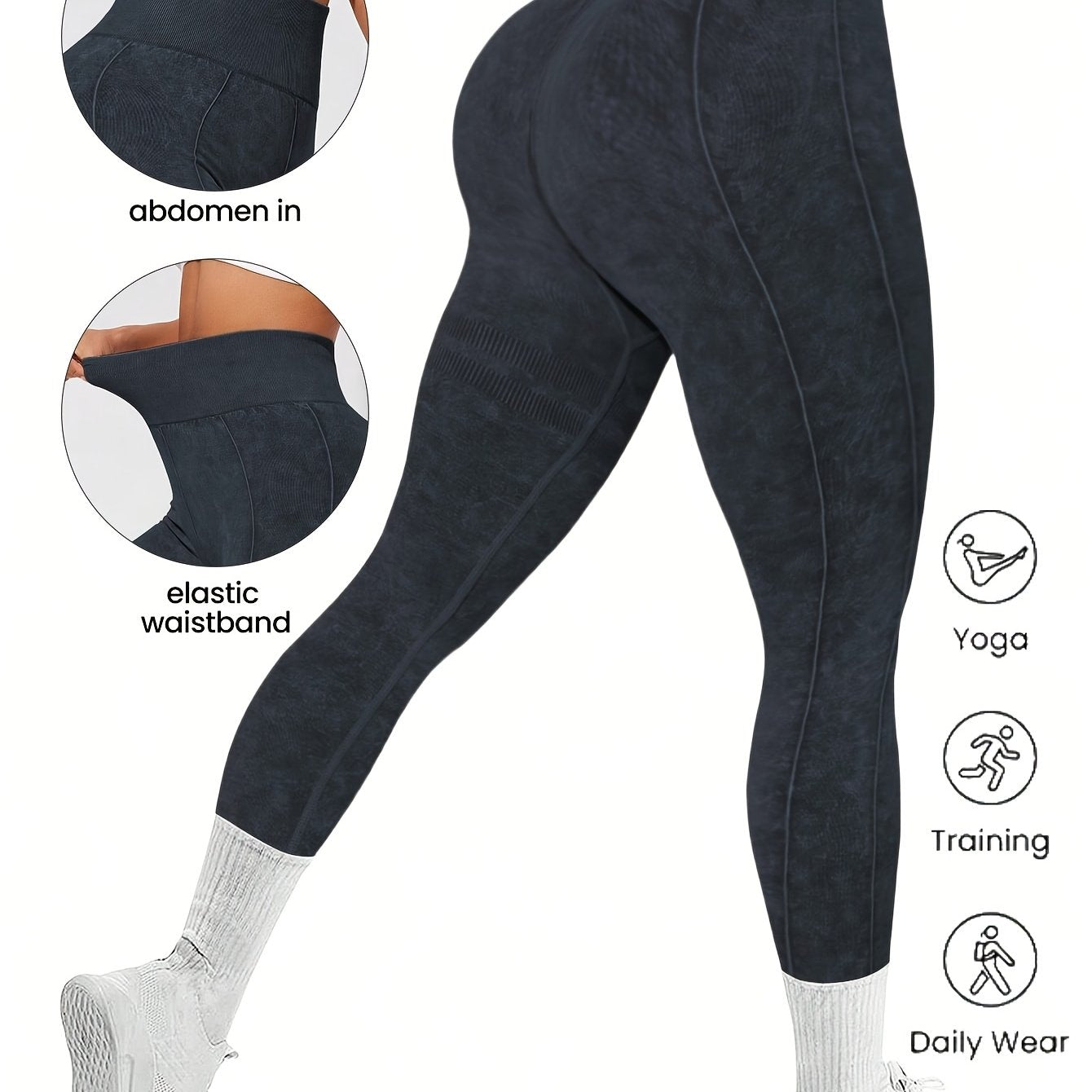 Leggings femininas estilosas e sem costura para a primavera e o verão de 2026, com lavagem que imita jeans. Altamente elásticas, confortáveis, respiráveis e com cintura alta para levantar o bumbum e modelar a silhue