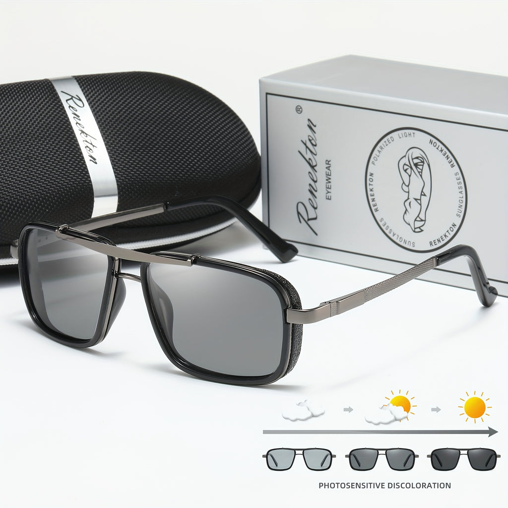 Óculos de Sol Masculinos RENEKTON com Lentes Polarizadas - Armação Quadrada - Aço Inoxidável, Lentes TAC - Inclui Estojo Preto Elegante, Renekton