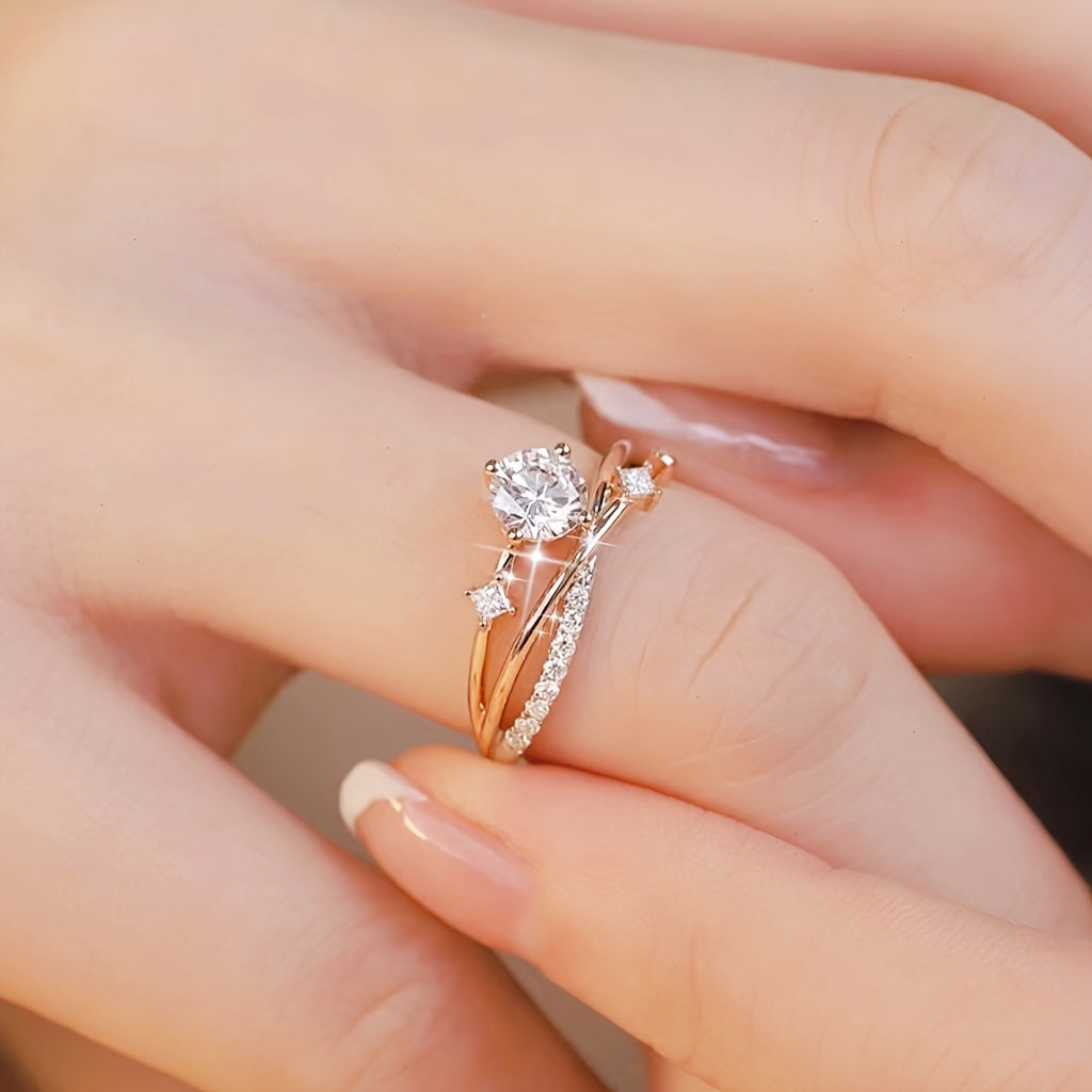 Anel feminino de cobre com zircônia cúbica, joia luxuosa, ajustável de alta qualidade banhado a ouro/ouro rosa