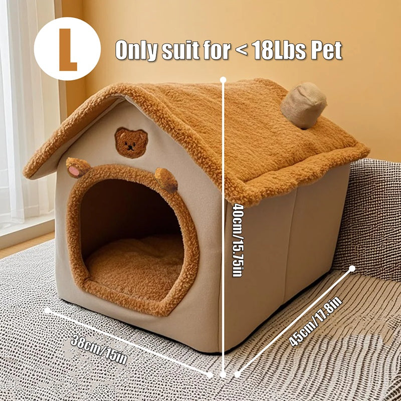 Casinha marrom para cachorro e gato, 2 em 1