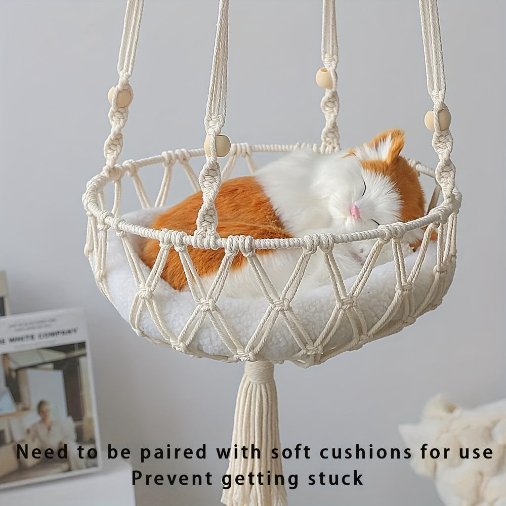 Cama suspensa para gatos, cesta de rede de corda trançada, berço confortável para animais de estimação, ideal para gatos de interior.