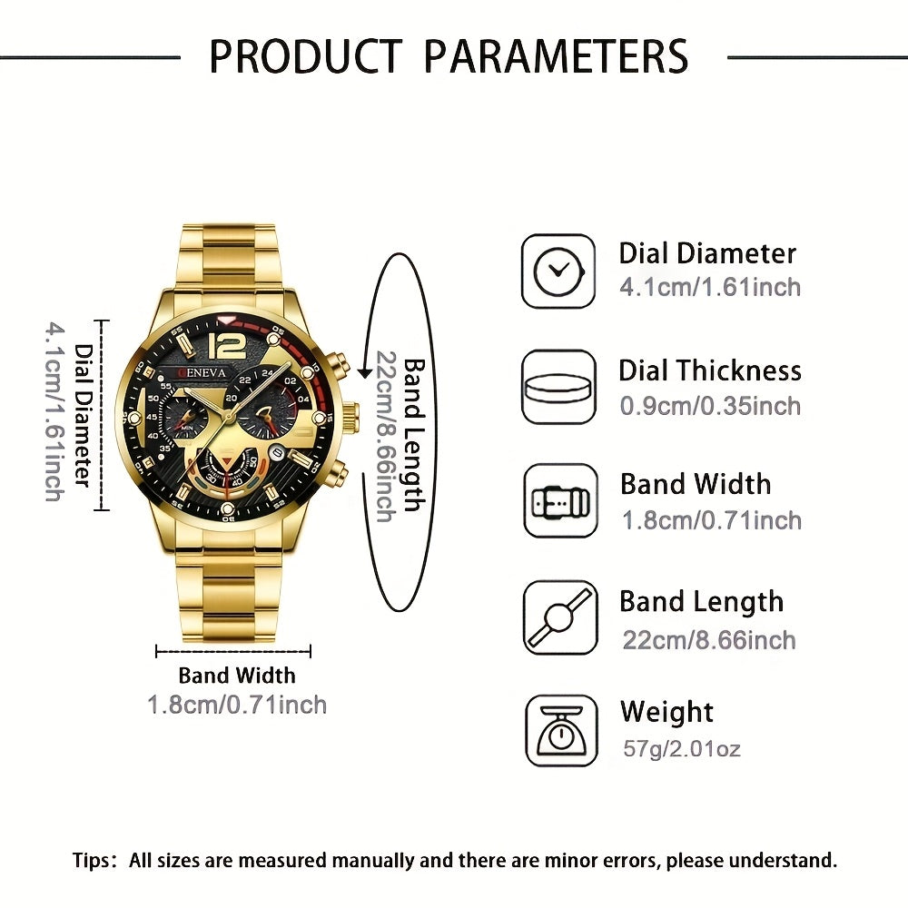 Conjunto de 4 peças de relógio de quartzo redondo masculino