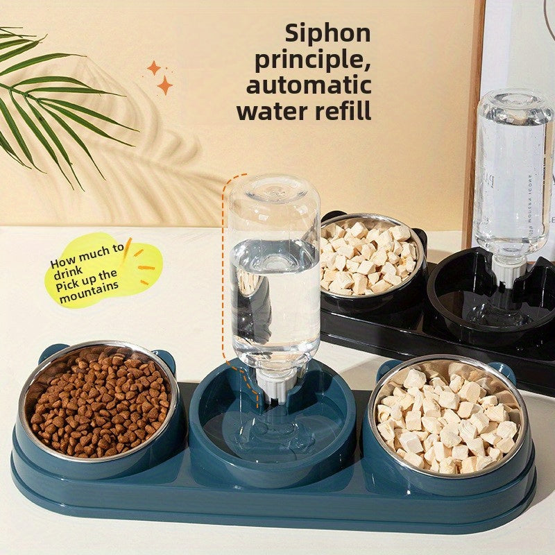 Tigela dupla de aço inoxidável para cães e gatos com design inclinado