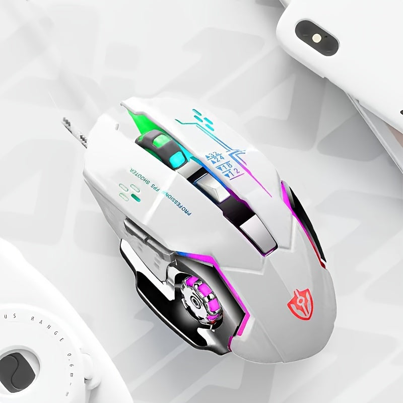 Mouse gamer USB com fio e retroiluminação, 6 botões, programação mecânica luminosa para computador, PC e laptop