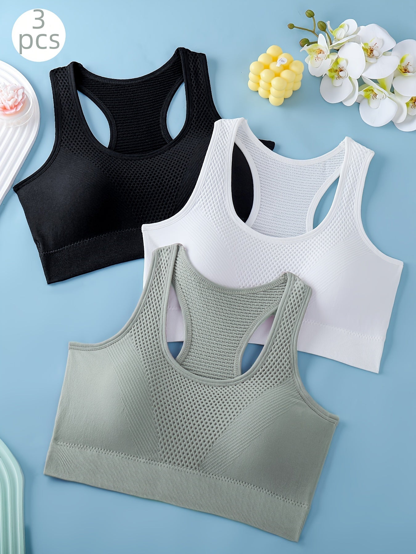 Conjunto de 3 tops esportivos femininos