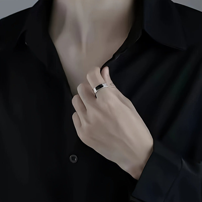 Anel vintage com estampa de dragão, preto retangular, anel de dedo indicador aberto