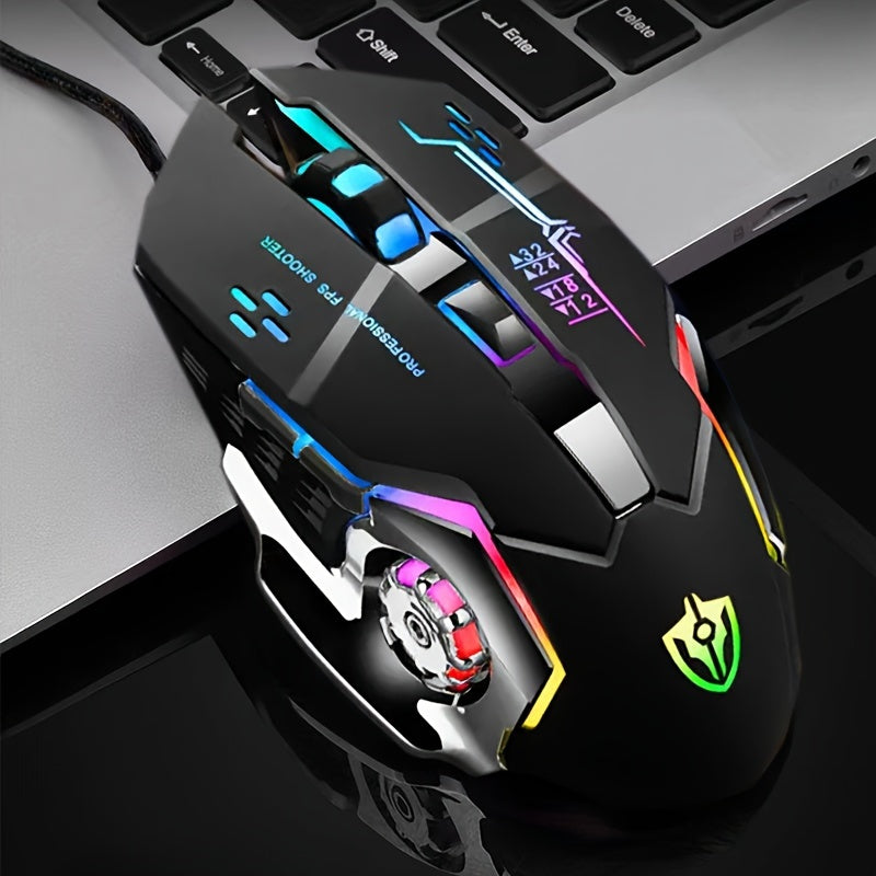 Mouse gamer USB com fio e retroiluminação, 6 botões, programação mecânica luminosa para computador, PC e laptop