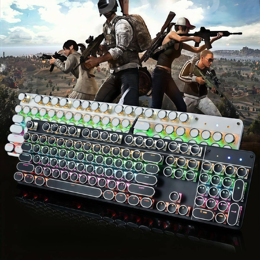 Conjunto de teclado e mouse mecânico: Teclado completo com 108 teclas + mouse para jogos (com iluminação RGB) USB - um item essencial para jogadores.