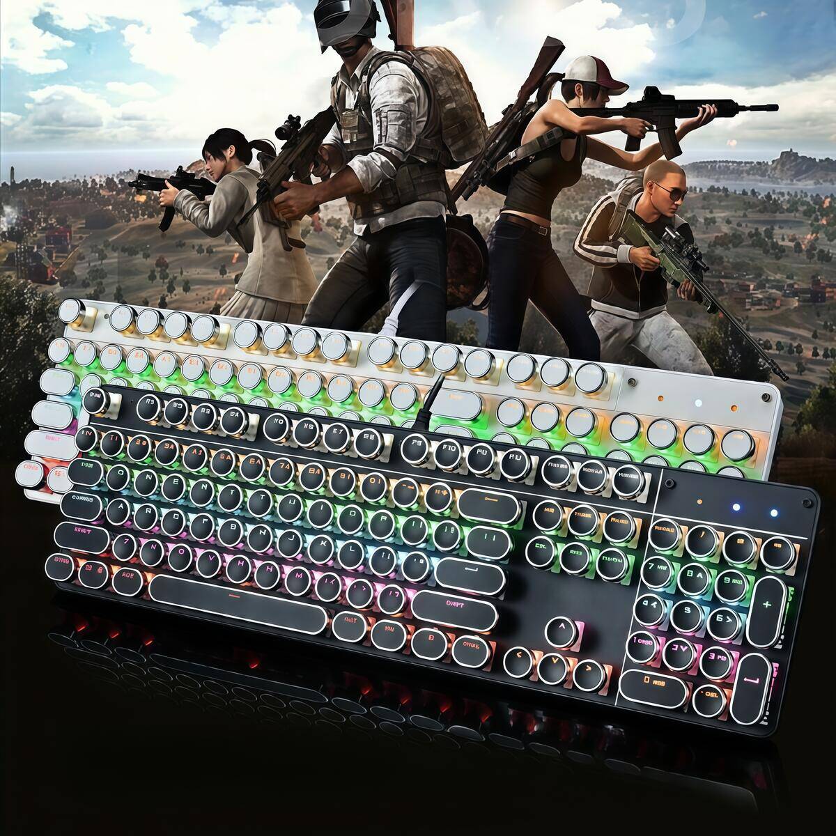 Conjunto de teclado e mouse mecânico: Teclado completo com 108 teclas + mouse para jogos (com iluminação RGB) USB - um item essencial para jogadores.