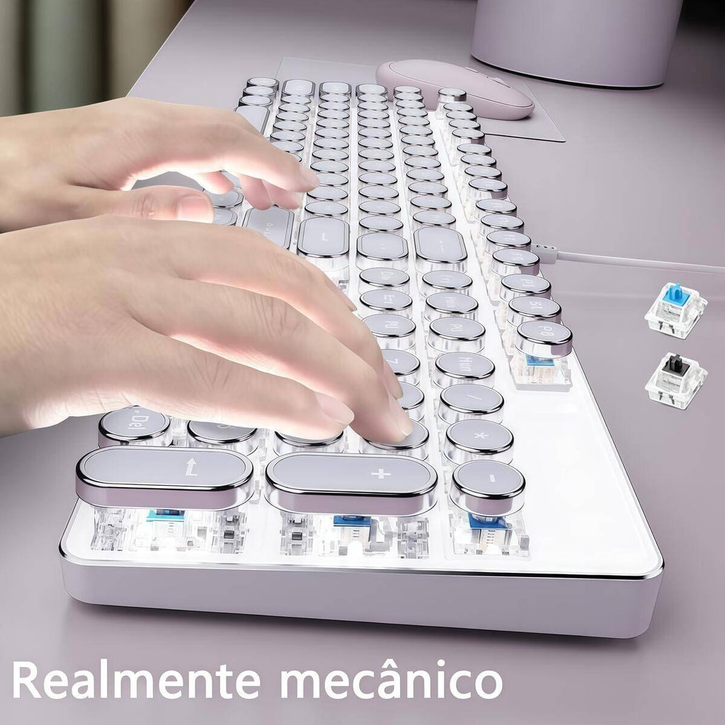 Conjunto de teclado e mouse mecânico: Teclado completo com 108 teclas + mouse para jogos (com iluminação RGB) USB - um item essencial para jogadores.
