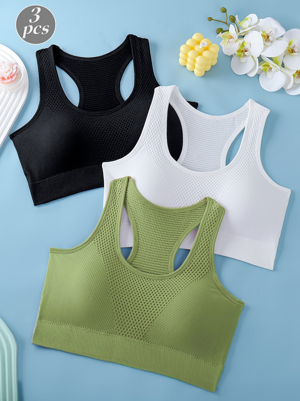 Conjunto de 3 tops esportivos femininos