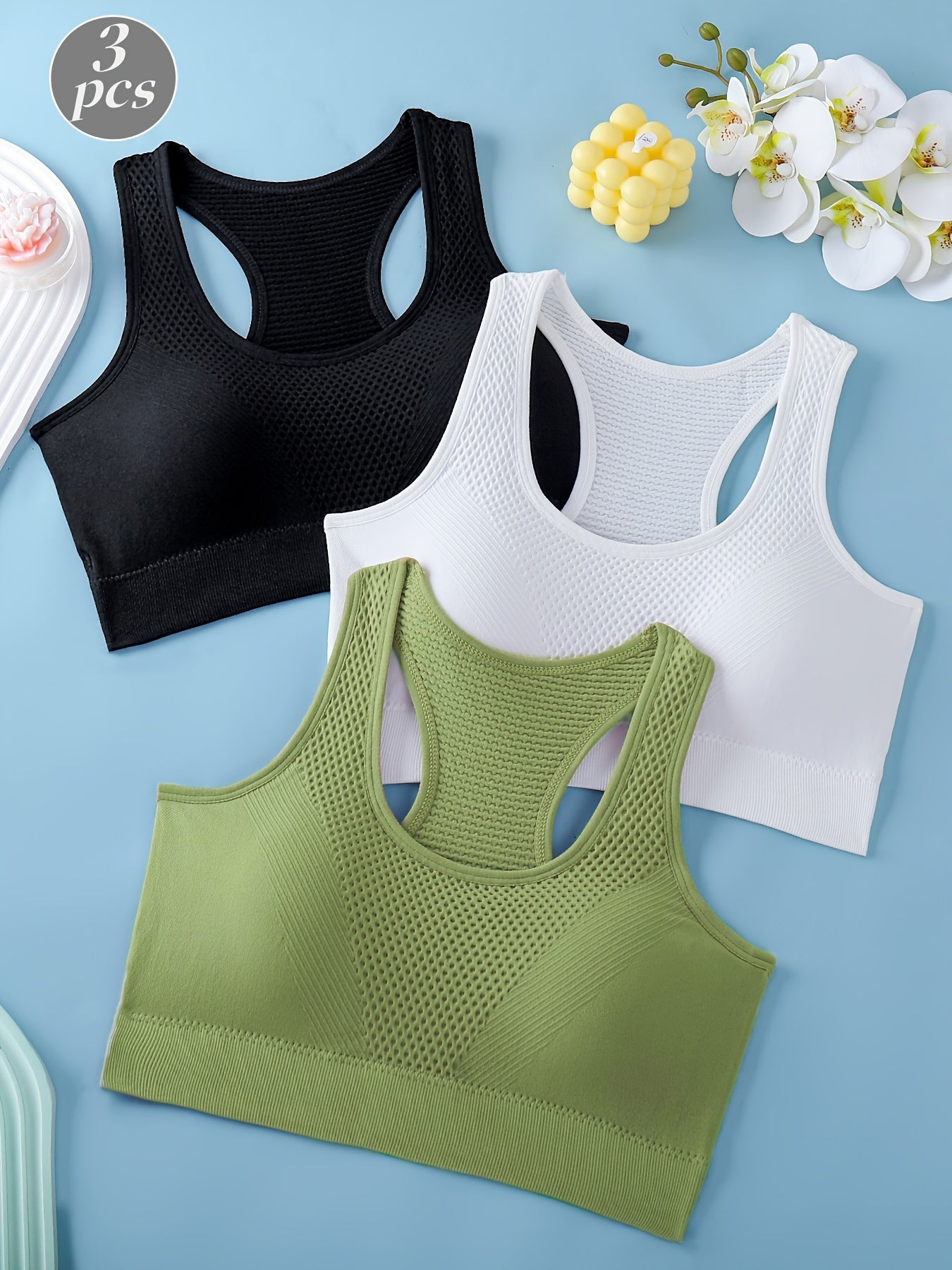 Conjunto de 3 tops esportivos femininos
