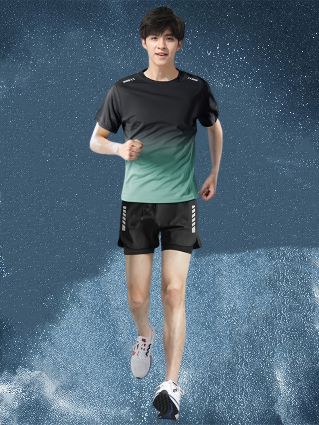 Conjunto Esportivo Masculino 2 Peças – Camiseta de Manga Curta + Bermuda Justa de Camada Dupla