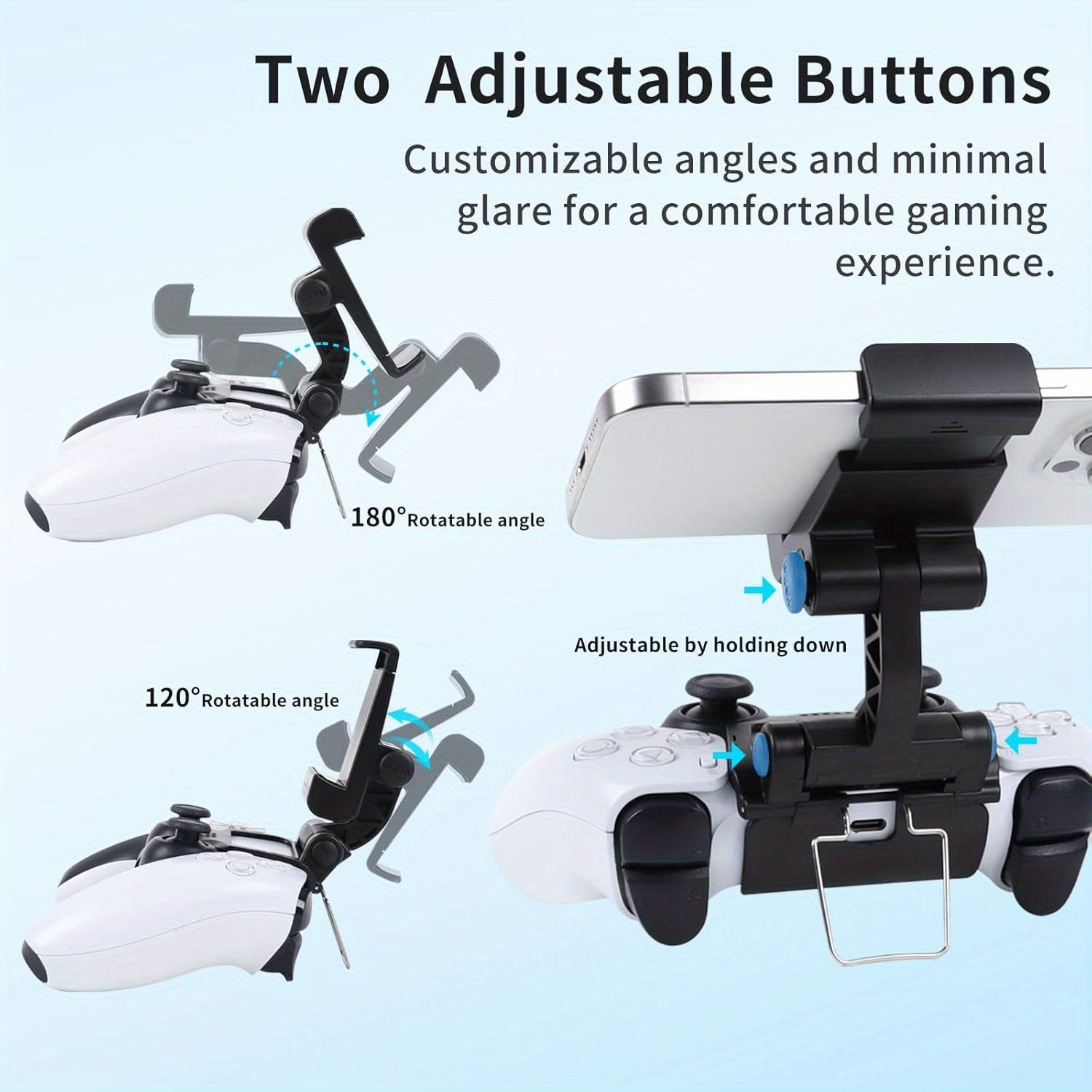 Suporte para celular para controle de PS5, clipe ajustável para jogos mobile compatível com o controle DualSense do PlayStation 5.