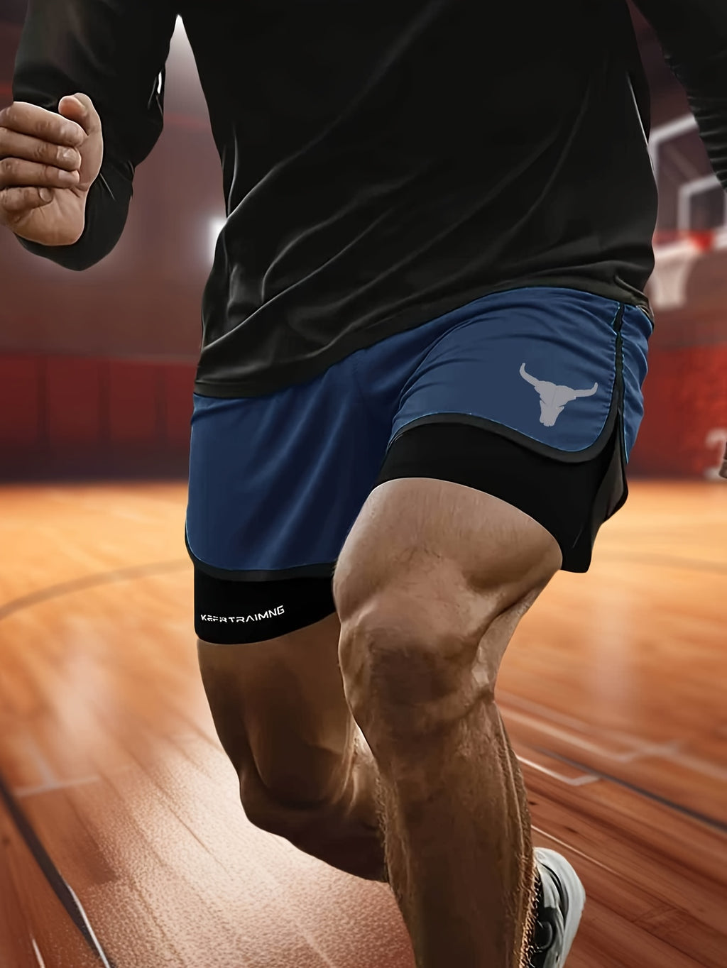 Calções de treino masculinos de secagem rápida e respiráveis com uma moderna estampa de cabeça de touro, perfeitos para praia e atividades físicas.