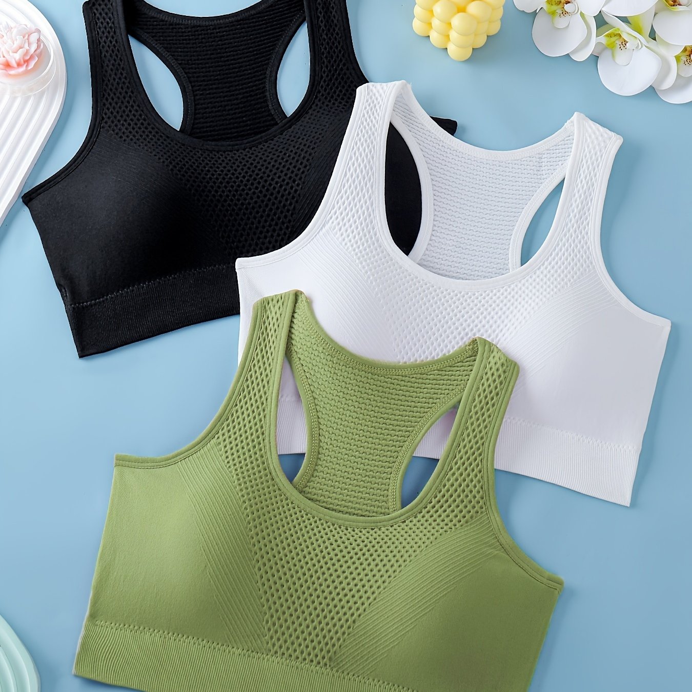 Conjunto de 3 tops esportivos femininos