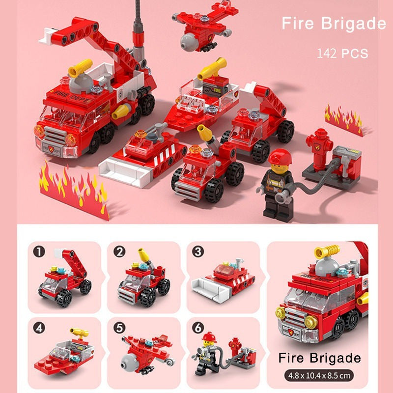 Blocos de Montar 6 em 1 com Tema de Bombeiros - 142 Peças, Brinquedo Educativo