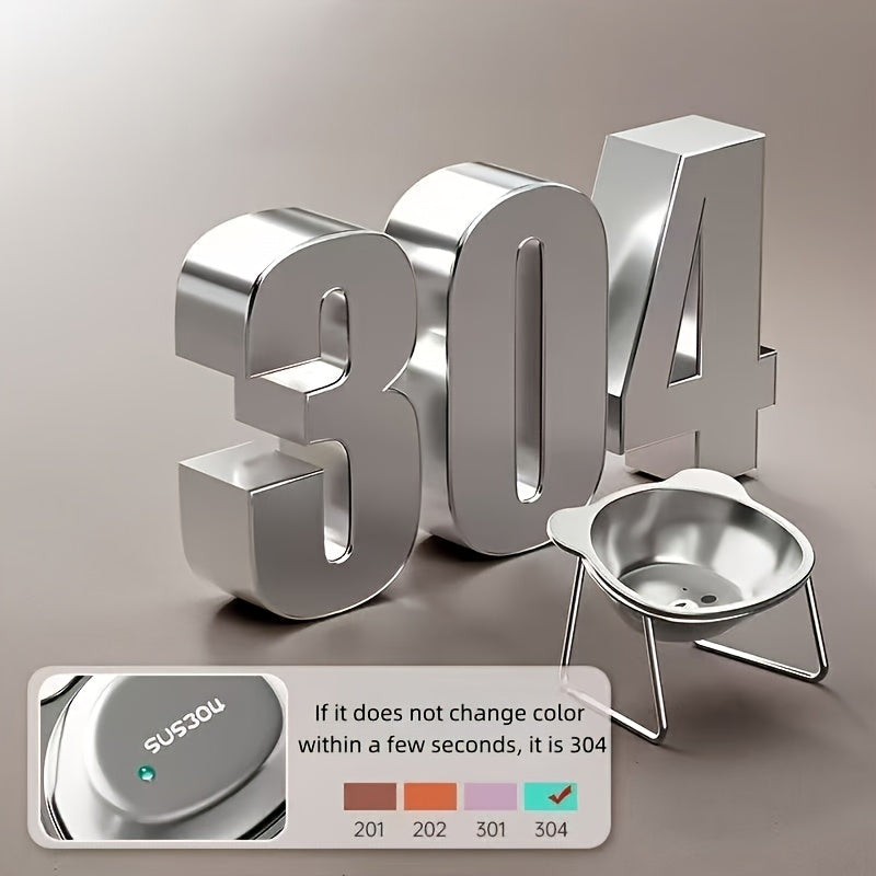 Comedouro e bebedouro elevado para gatos em aço inoxidável - Possui base larga que evita derramamentos, altura ajustável, design fácil de limpar com bordas que previnem derramamentos e estrutura durável e resistente à f