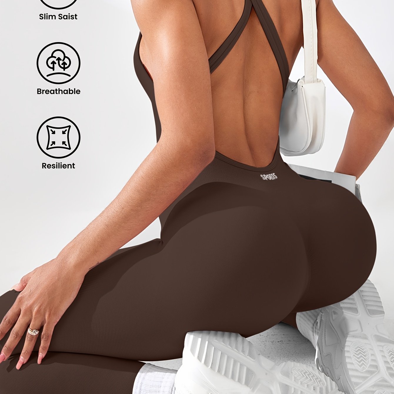 Macacão feminino de cintura alta e tecido elástico