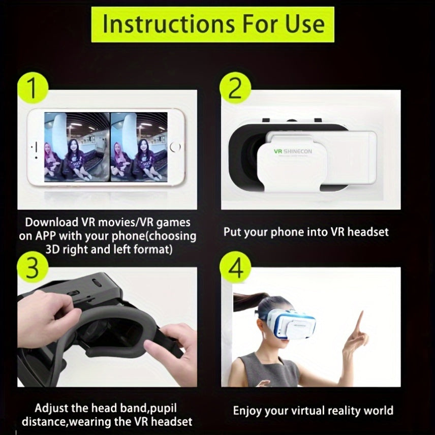 1 unidade de óculos de realidade virtual 3D Shinecon - Lentes inteligentes para capacete, compatíveis com celulares e smartphones, dispositivos de realidade virtual com capacidade de visualização.
