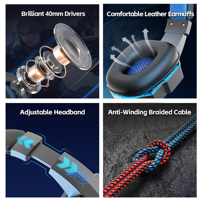 Fone de ouvido gamer com fio, supra-auricular, com microfone removível e isolamento acústico, design semiaberto, compatível com PC e dispositivos móveis - Plug-and-Play para PC/Console (Não)