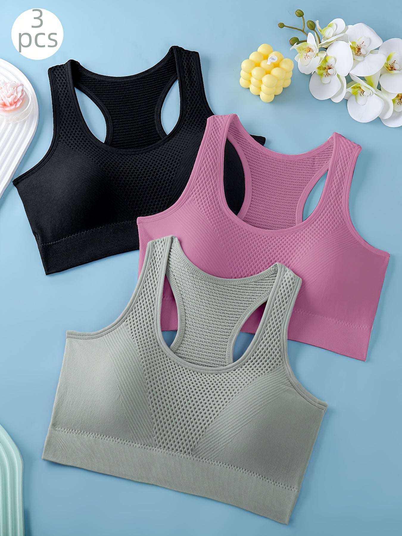 Conjunto de 3 tops esportivos femininos