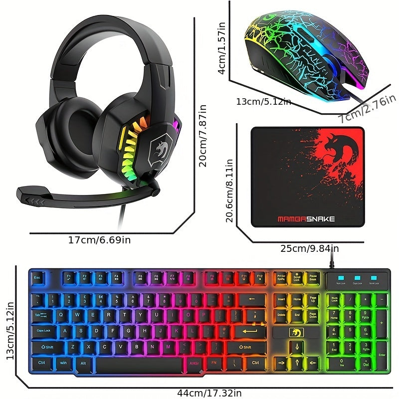 Kit completo para jogos com fio: teclado, mouse, headset e mousepad compatíveis com PC, Xbox e PS4