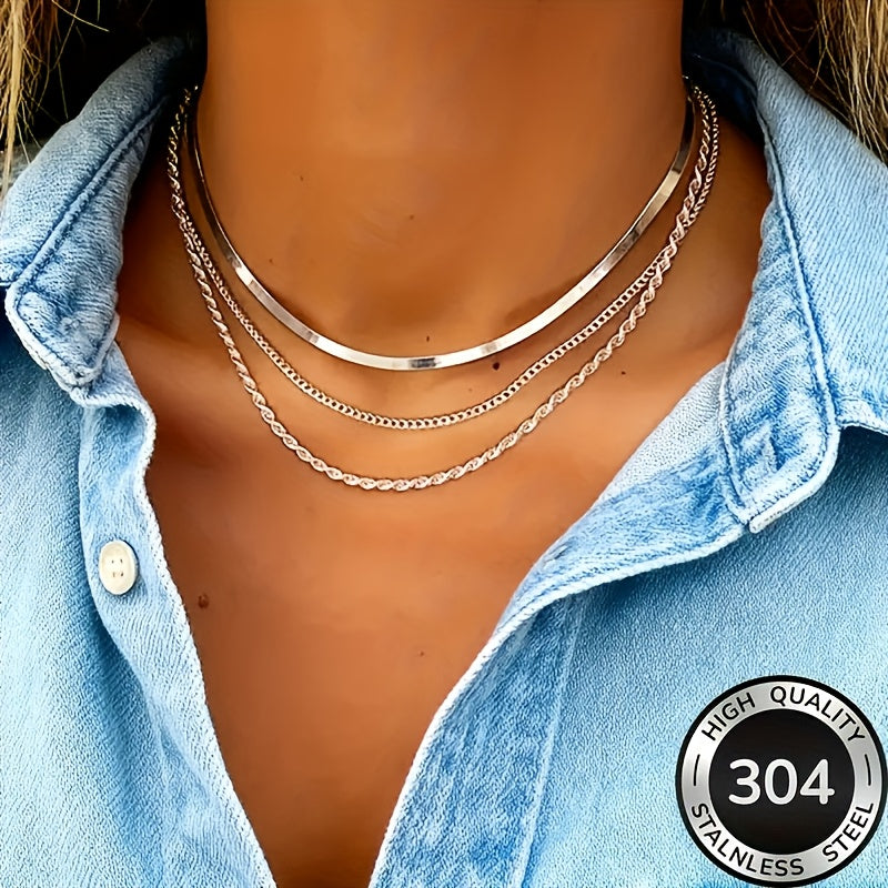 Colar feminino minimalista de alta qualidade, leve e luxuoso, em aço inoxidável de três camadas. Resistente ao desbotamento e hipoalergênico