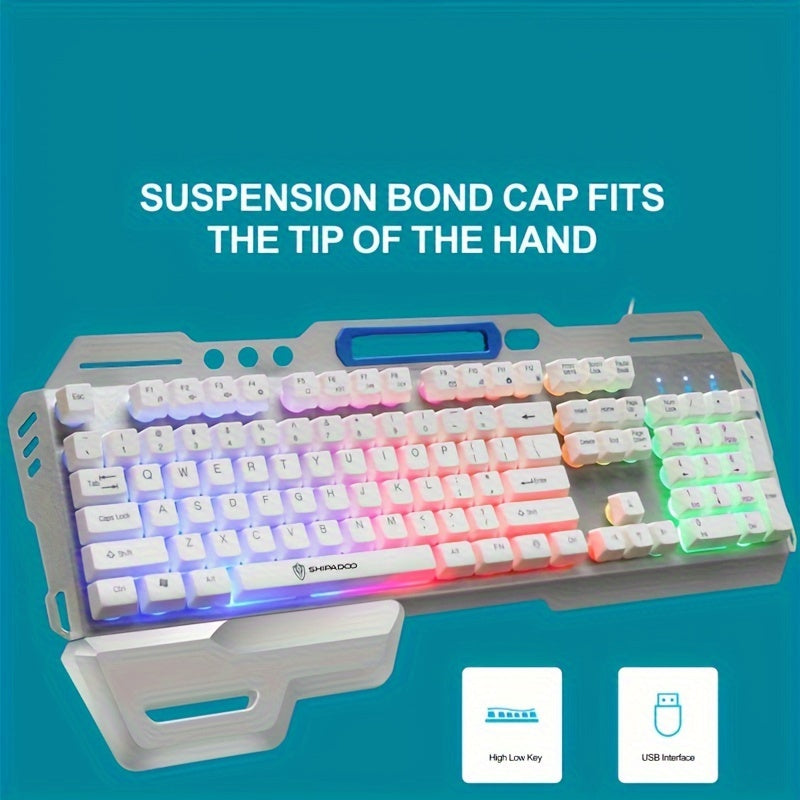 Conjunto ROG Gamer Branco com Teclado e Mouse com Fio, USB/Retroiluminação Arco-Íris, Teclado com Sensação Mecânica e Mouse com DPI Ajustável para PC, PS4, PS5 e Xbox (2 peças/1 conjunto).