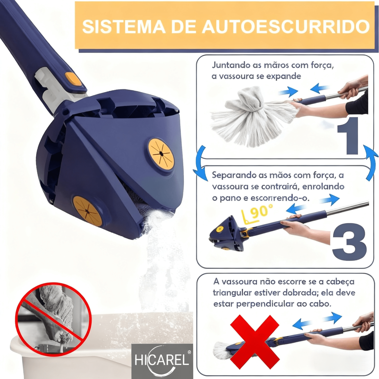 Mop Triangular com Rotação de 360° – Alta Absorção | Limpeza de Cantos sem Sujar as Mãos