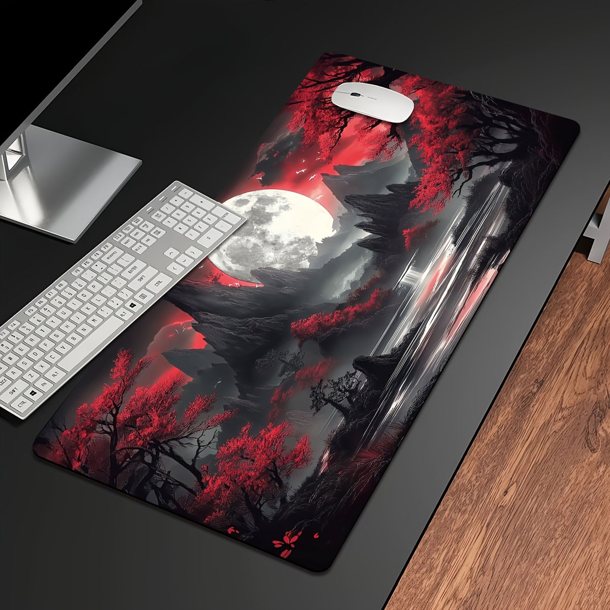 Tapete de teclado gamer extragrande e durável com estampa de lua escura