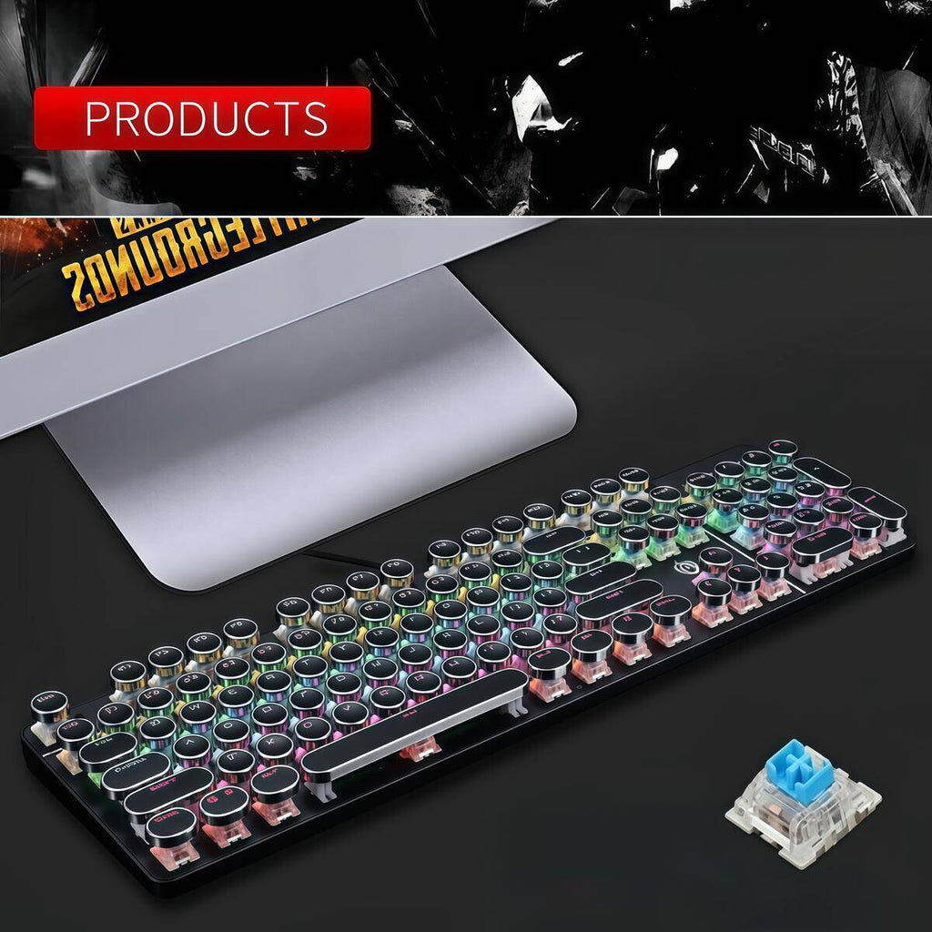 Conjunto de teclado e mouse mecânico: Teclado completo com 108 teclas + mouse para jogos (com iluminação RGB) USB - um item essencial para jogadores.