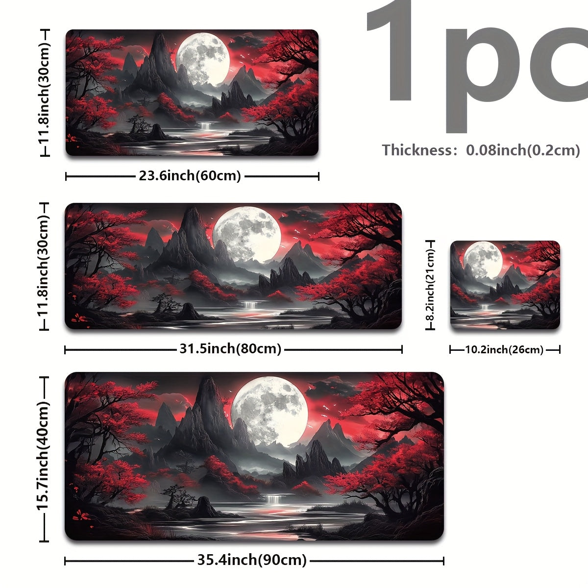 Tapete de teclado gamer extragrande e durável com estampa de lua escura