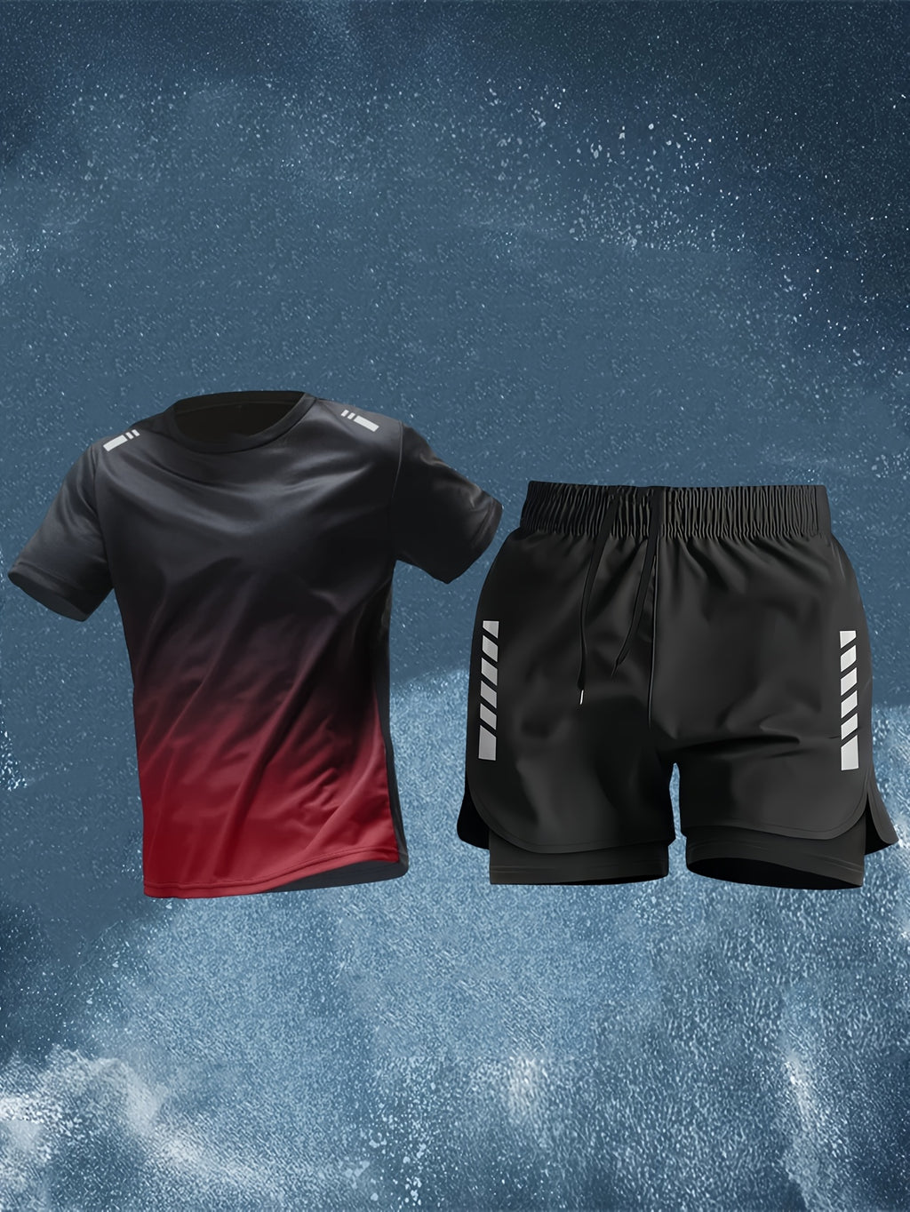 Conjunto Esportivo Masculino 2 Peças – Camiseta de Manga Curta + Bermuda Justa de Camada Dupla
