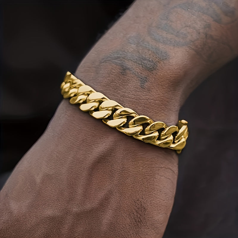 Pulseira masculina de aço inoxidável com elos cubanos