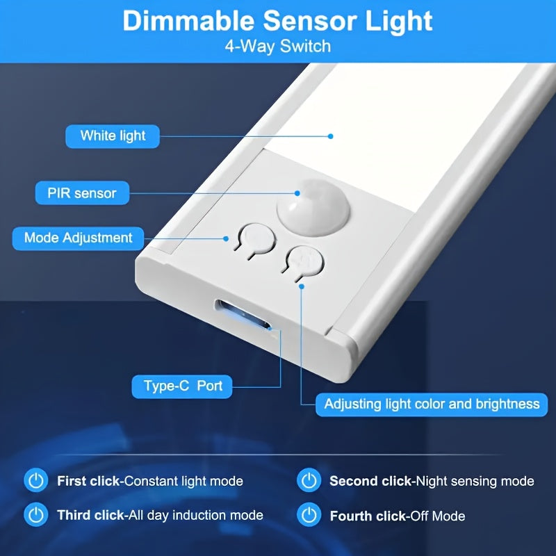 Conjunto de 2 luminárias inteligentes LED recarregáveis via USB com sensor de movimento