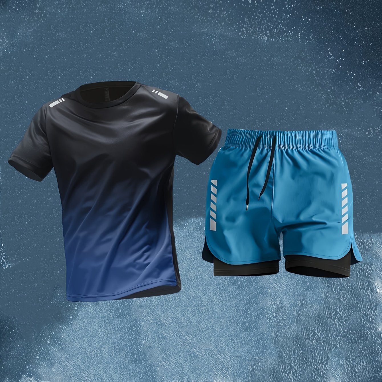 Conjunto Esportivo Masculino 2 Peças – Camiseta de Manga Curta + Bermuda Justa de Camada Dupla