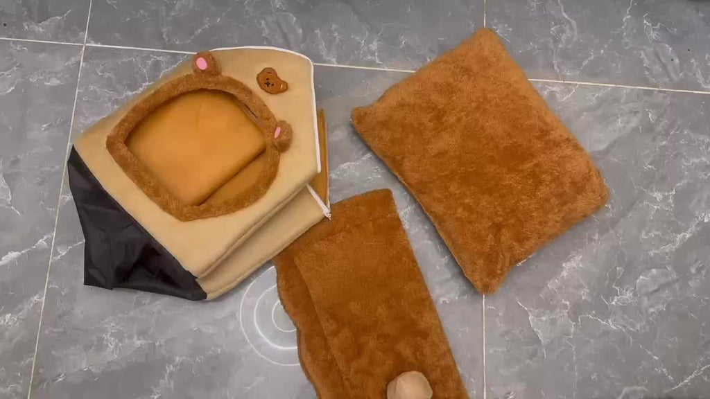 Casinha marrom para cachorro e gato, 2 em 1