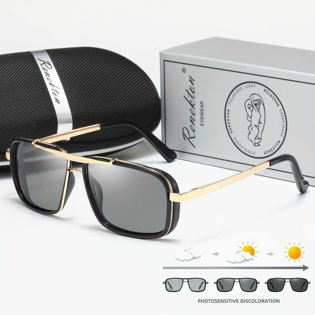 Óculos de Sol Masculinos RENEKTON com Lentes Polarizadas - Armação Quadrada - Aço Inoxidável, Lentes TAC - Inclui Estojo Preto Elegante, Renekton