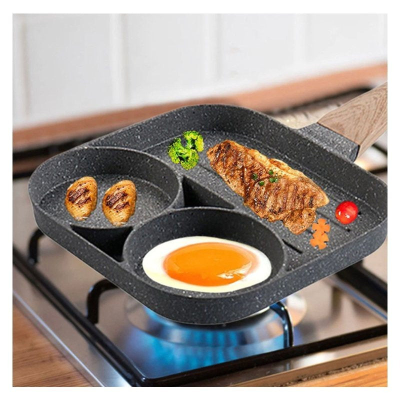 Frigideira antiaderente com cabo de madeira