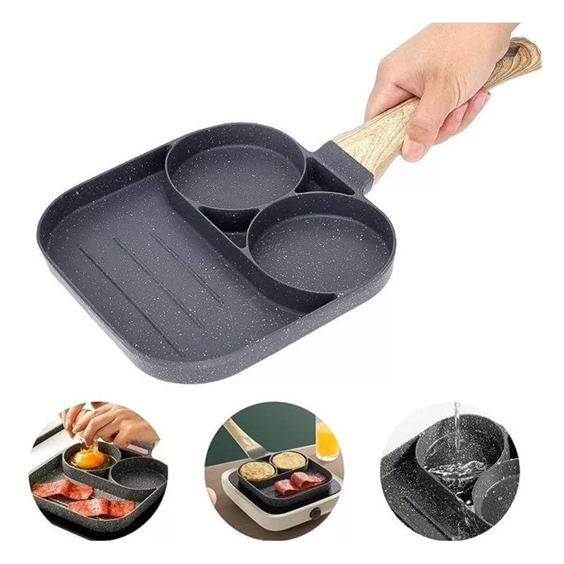 Frigideira antiaderente com cabo de madeira