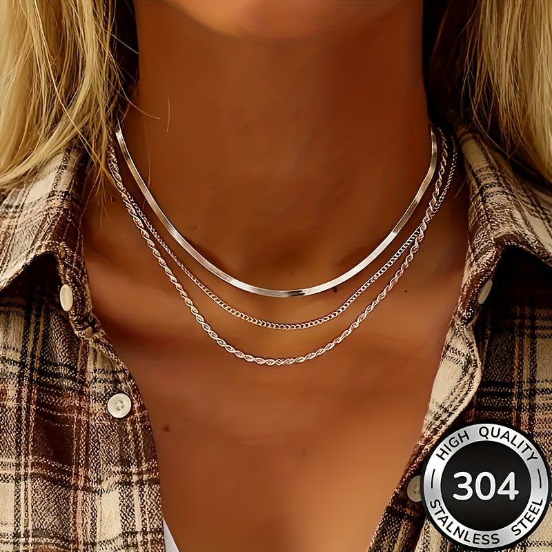Colar feminino minimalista de alta qualidade, leve e luxuoso, em aço inoxidável de três camadas. Resistente ao desbotamento e hipoalergênico