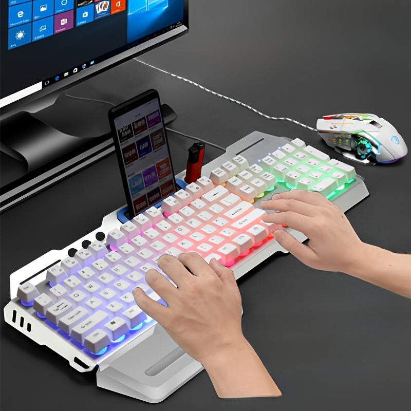 Conjunto ROG Gamer Branco com Teclado e Mouse com Fio, USB/Retroiluminação Arco-Íris, Teclado com Sensação Mecânica e Mouse com DPI Ajustável para PC, PS4, PS5 e Xbox (2 peças/1 conjunto).