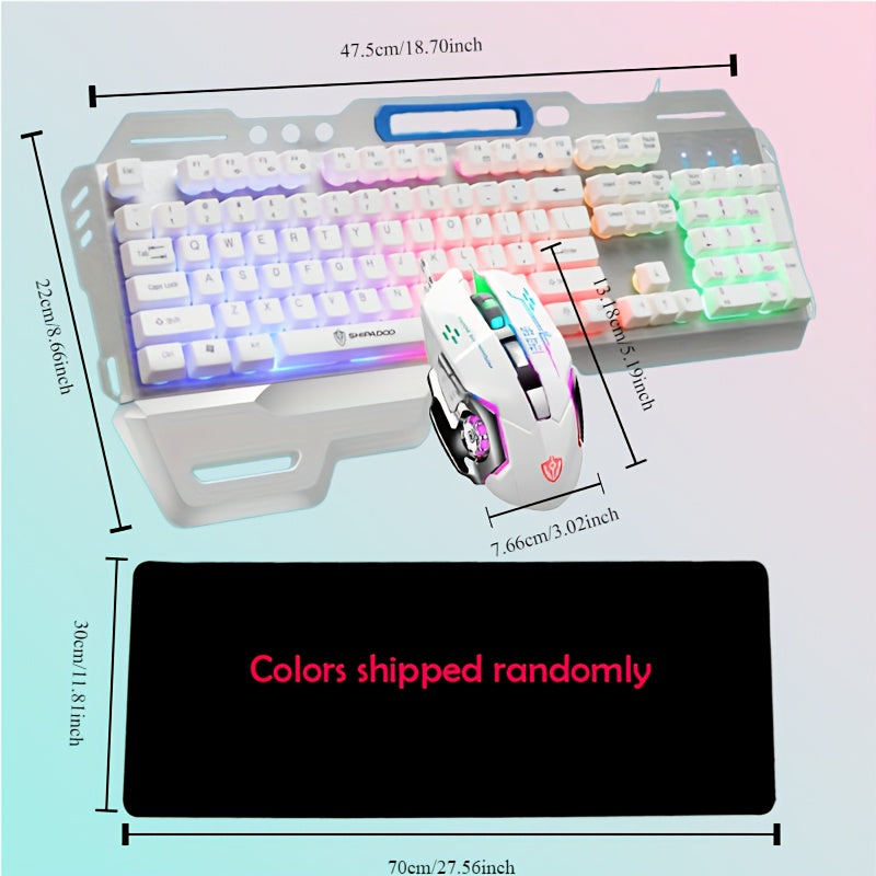 Conjunto ROG Gamer Branco com Teclado e Mouse com Fio, USB/Retroiluminação Arco-Íris, Teclado com Sensação Mecânica e Mouse com DPI Ajustável para PC, PS4, PS5 e Xbox (2 peças/1 conjunto).