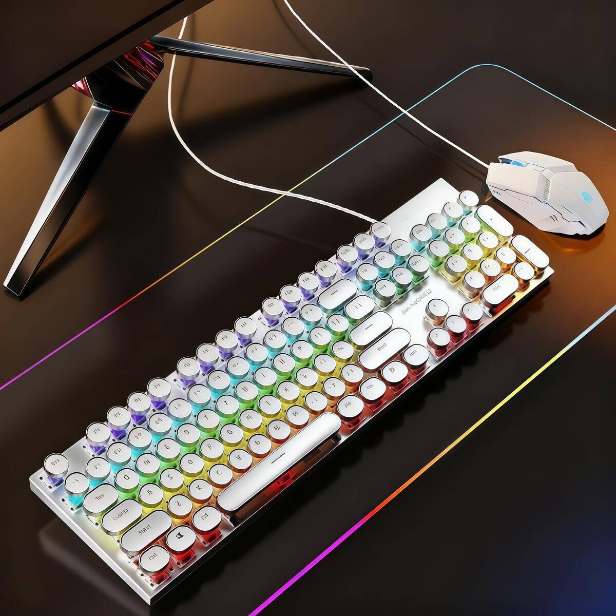 Conjunto de teclado e mouse mecânico: Teclado completo com 108 teclas + mouse para jogos (com iluminação RGB) USB - um item essencial para jogadores.